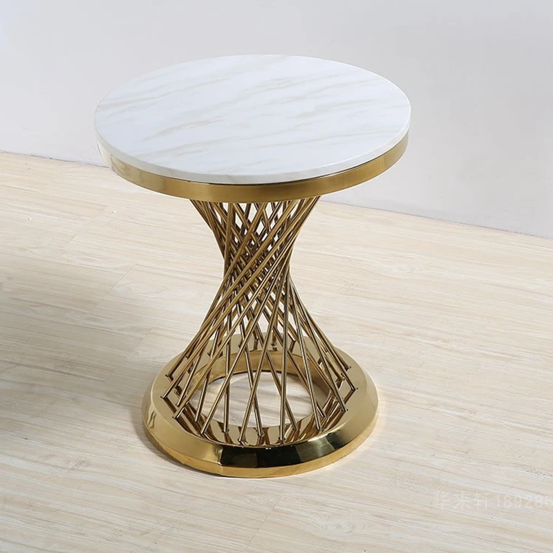 Новый дизайн 2023 мраморный журнальный столик из нержавеющей стали Глянцевая