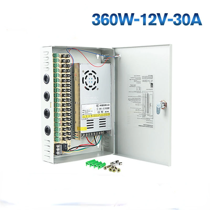 

360W-12V-18CH 12V30A switch power supply centralized power supply box with temperature controlled fan LED power supply