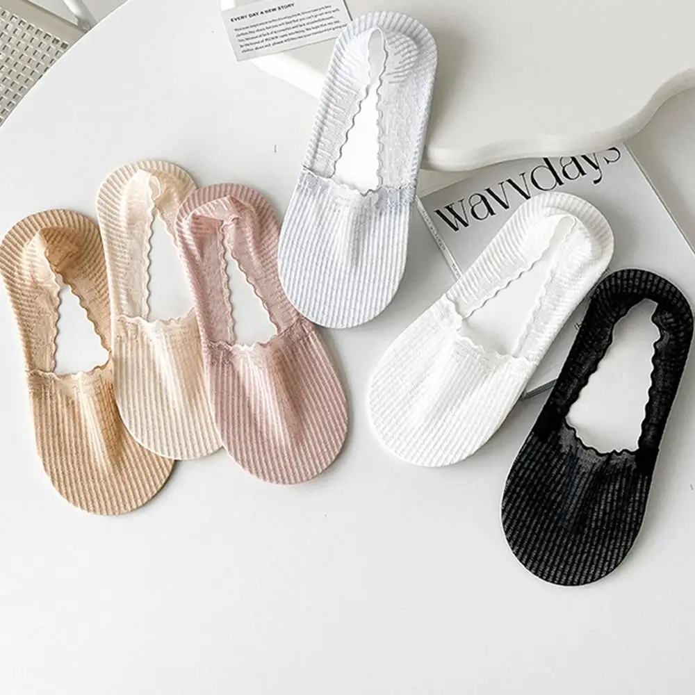 

Lace Boat Socks Women Funny Solid Color Low Cut Invisible Socks No Show Anti-slip Ankle Socks Girl