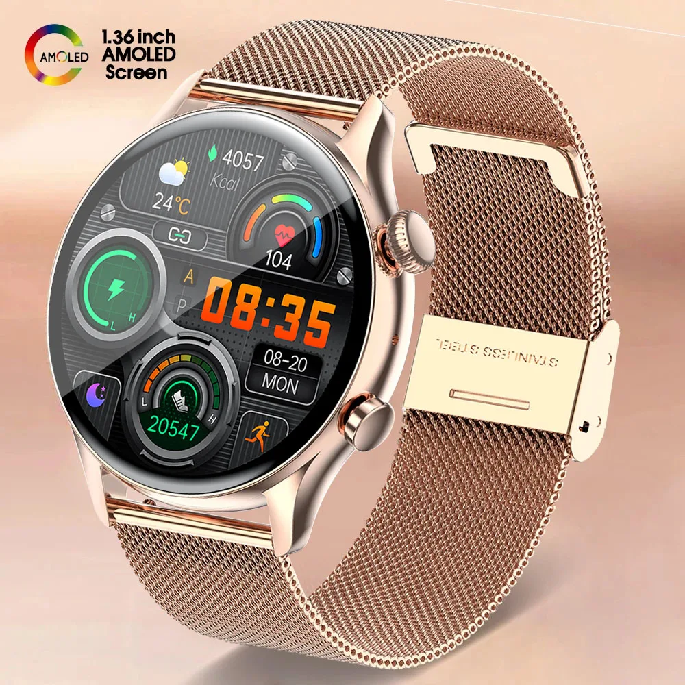 

2022 NFC Bluetooth Call Smartwatch Women AMOLED 390*390 HD Screen Always display the time Voice Assistant Smart Watch For Xiaomi