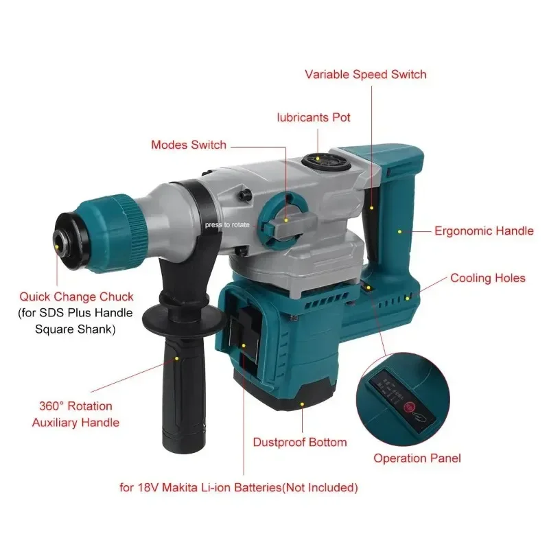Drillpro 2-В-1 Перезаряжаемый бесщеточный аккумуляторный ударный молоток
