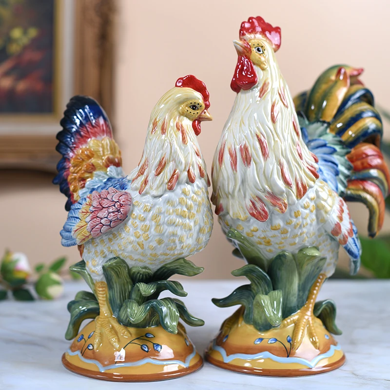 

Ceramic Chicken Sculpture Home Decor Crafts Room Wedding Decoration Living Room Rooster Ornament Porcelain Animal Figurines Gift