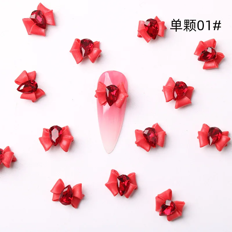 

2pcs Bow 3D Nail Charms 2Sizes Pink White Bowknot With Sparkle Crystal Nail Art Decorations Kawaii Jewelry Manicure Accessories