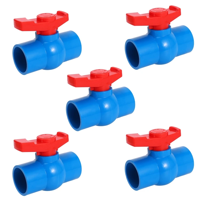 

Hot XD-5Pcs 40Mm X 40Mm Slip Full Port Red Handle Lever U-PVC Ball Valve Blue
