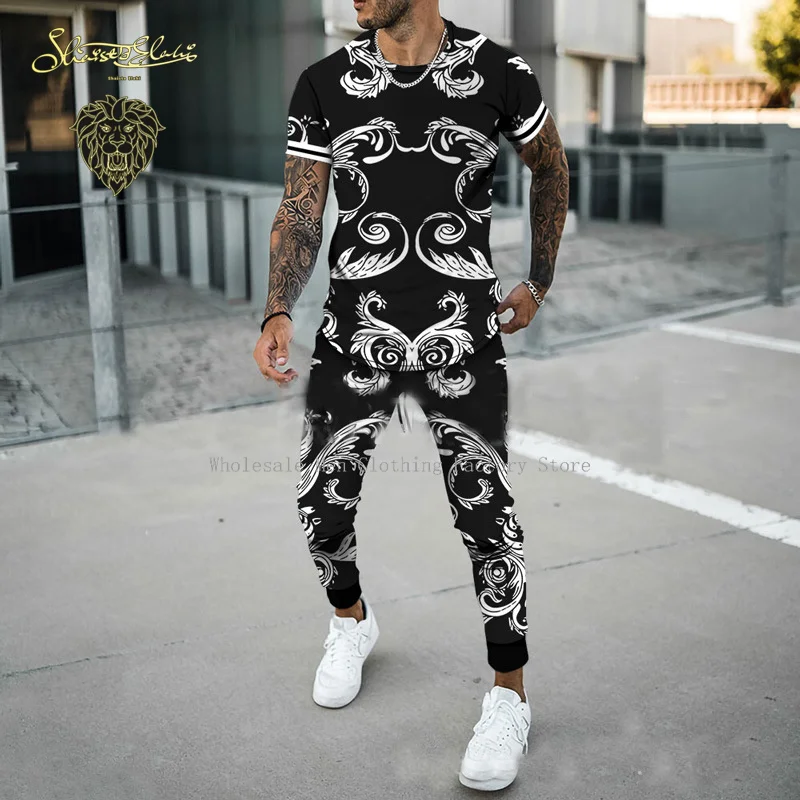 2023 Brand Men's T-shirt Luxury Fashion Sportswear T-shirt + Trousers Two-piece Popular Summer Short-sleeved Top + Trousers Suit