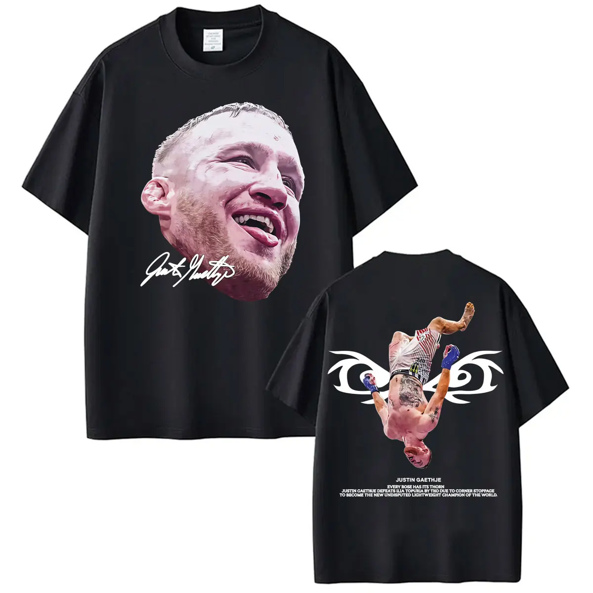 Фото Футболки с двусторонним принтом The Highlight Justin Gaethje для мужчин и женщин, классическая готическая футболка в стиле High Street, летние топы, футболка с круглым вырезом №1