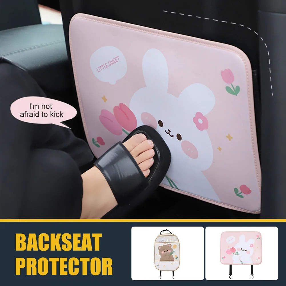 

Car Backseat Protector Cartoon Kick Mat With Storage Pockets Seat Back Cover Anti-Kick Pad For Kids Waterproof Leather 2 Sizes
