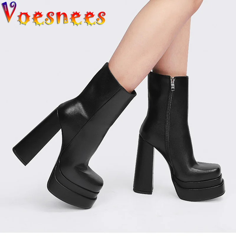 

Waterproof Platform High Heels Pumps 2022 Spring New Genuine Leather Shoes For Women Fashion Woman Black Cowhide Chelsea Booties