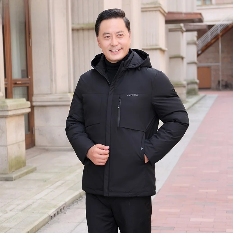 Middle-Aged and Elderly Cotton-Padded Coat Men's Detachable Hood Winter Thickened for the Plus siz...