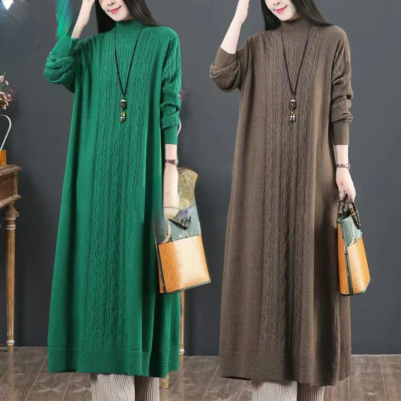 Autumn Women Bodycon Dress Sexy Solid Color Ladies Knitted Sweater Dresses Cotton Long Sleeve Pure Casual Female Midi Dress R54