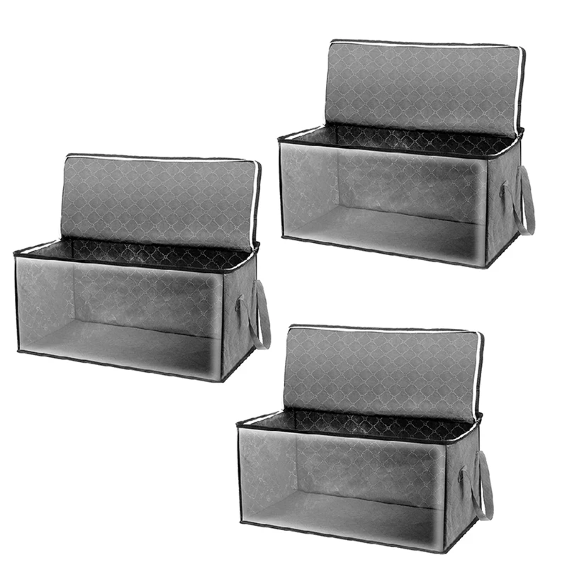 

3 Pack Clothes Storage Bag Organizer With Handle For Comforters, Blankets, Bedding, Foldable With Zipper,Clear Window