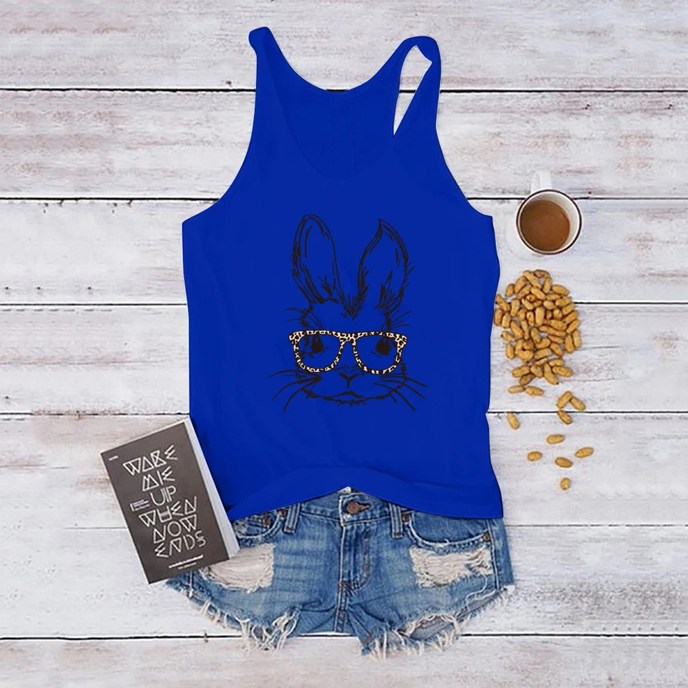 

Женский топ без рукавов, милая жилетка, Женская графическая Camiseta Tirantes Mujer Rabbit Leopard оправа для очков, майка с принтом