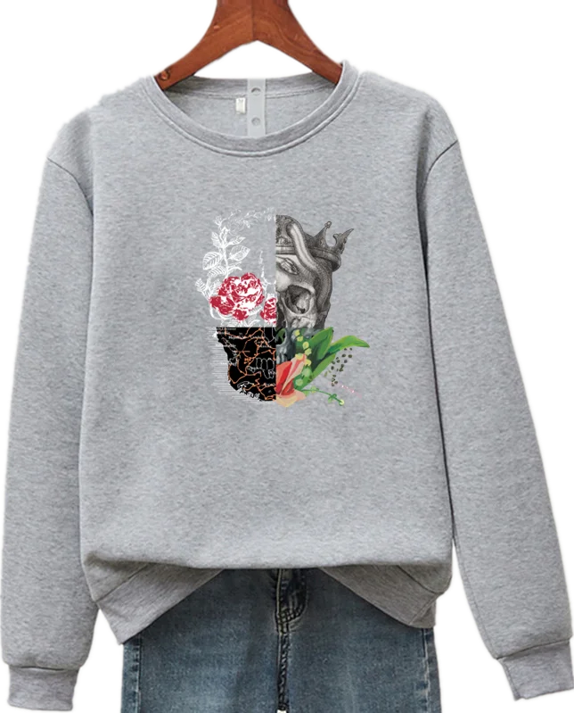 

McQueen Men's And Women's Unisex Skull Flower Printed Long Sleeve Crew Neck Pullover Casual Sweatshirts S-4XL