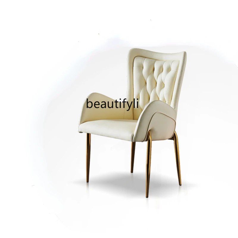 

yj Post-Modern Simple Home Pull Buckle Stainless Steel Leg Light Luxury Dining Chair European Style Hotel Chair