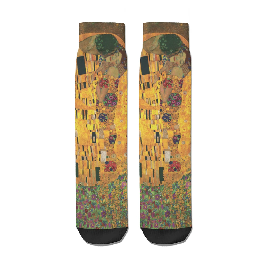 Gustav Klimt Oil Painting Kiss Straight Socks Male Mens Women Summer Stockings Polyester Harajuku