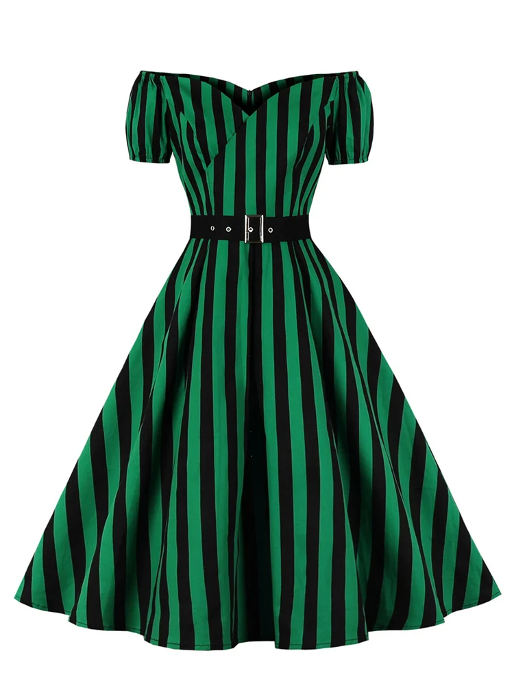 

Женское винтажное платье в полоску, элегантное вечернее платье из 2023 хлопка с коротким рукавом и открытыми плечами, 95%