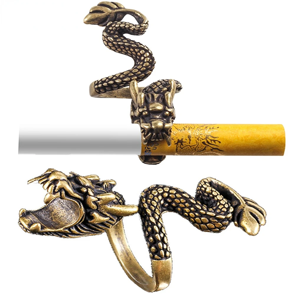 

Vintage Brass Animal Ring Adjustable Open Ring Cigarette Holder Ring Snake/Dragon/Lion Shape Rings Exquisite Jewelry Accessories