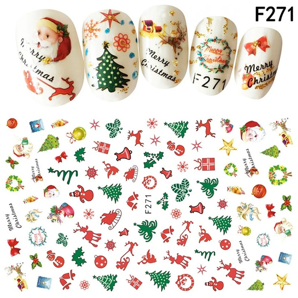 

Winter Xmas Nail Sticker 3D Christmas Elk Santa Snowflake Rabbit Cartoon Slider Design Polish Deco Nail Accessories