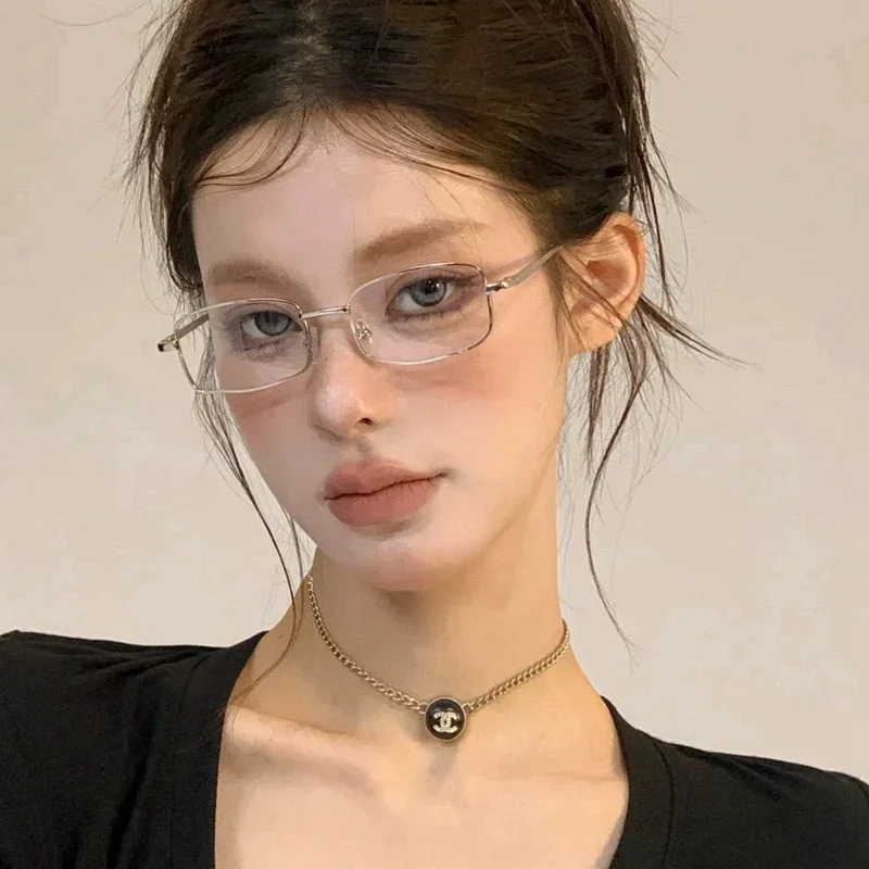 Y2K винтажные очки в металлической оправе полурамка без линз шикарные для девочек