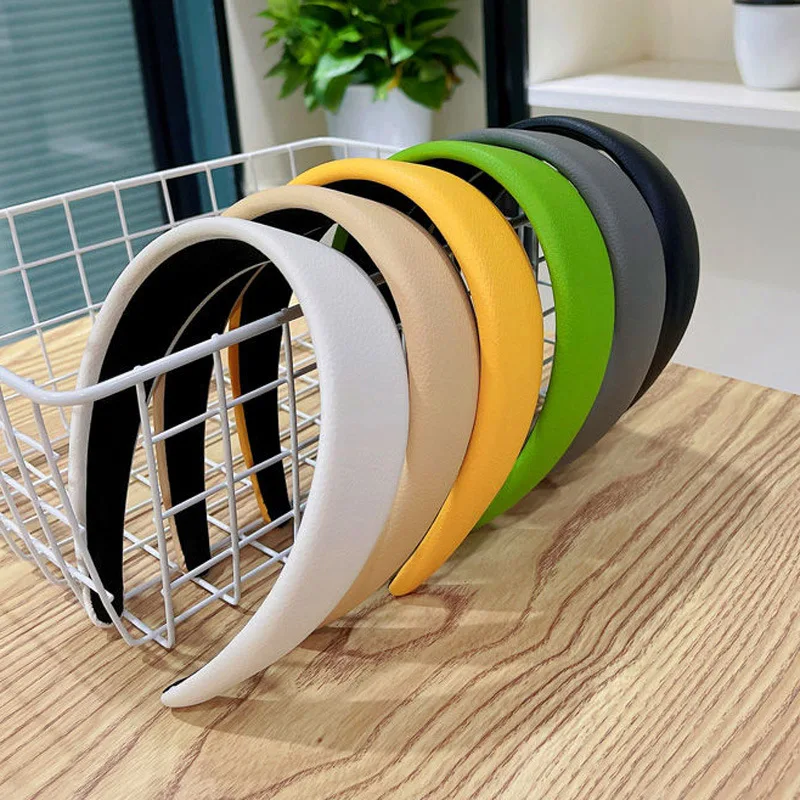 

Solid Color Leather Sponge Hair Band for Women Girls Non-slip Wide Side Headband Hair Hoops Head Band Bezel Hair Accessories