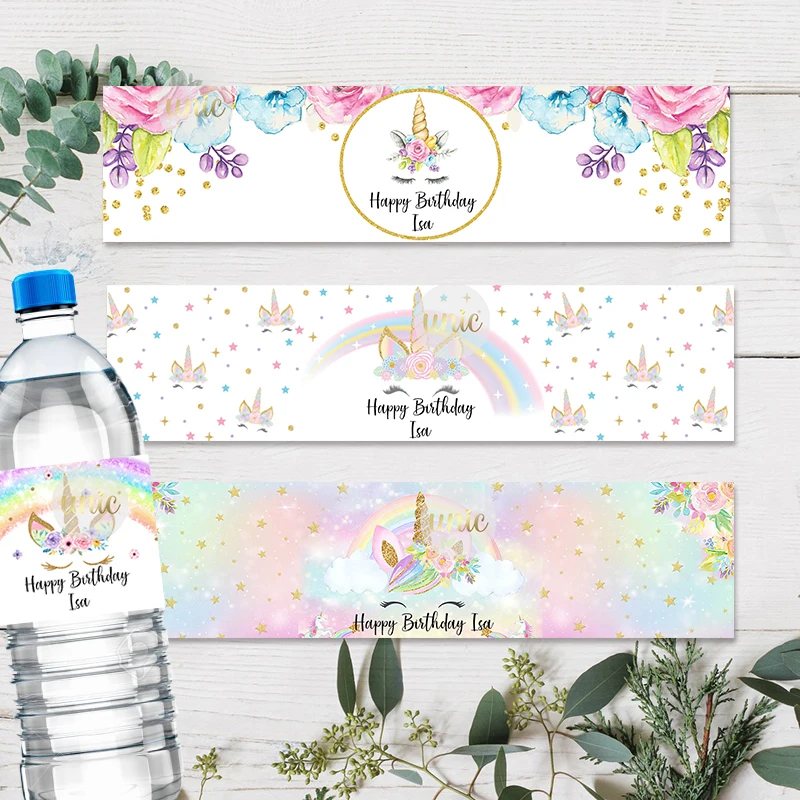 30pcs Personalized Unicorn Party Bottle Labels Customized Na