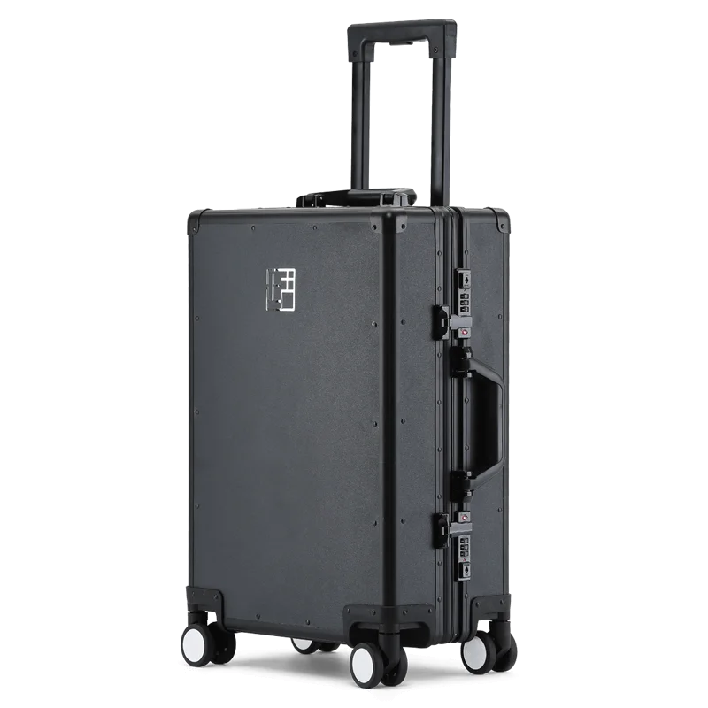 Luggage Retro Right Angle Aluminum Frame Suitcase Universal Wheel Password Small Leather Suitcase Boarding Trolley Case Men