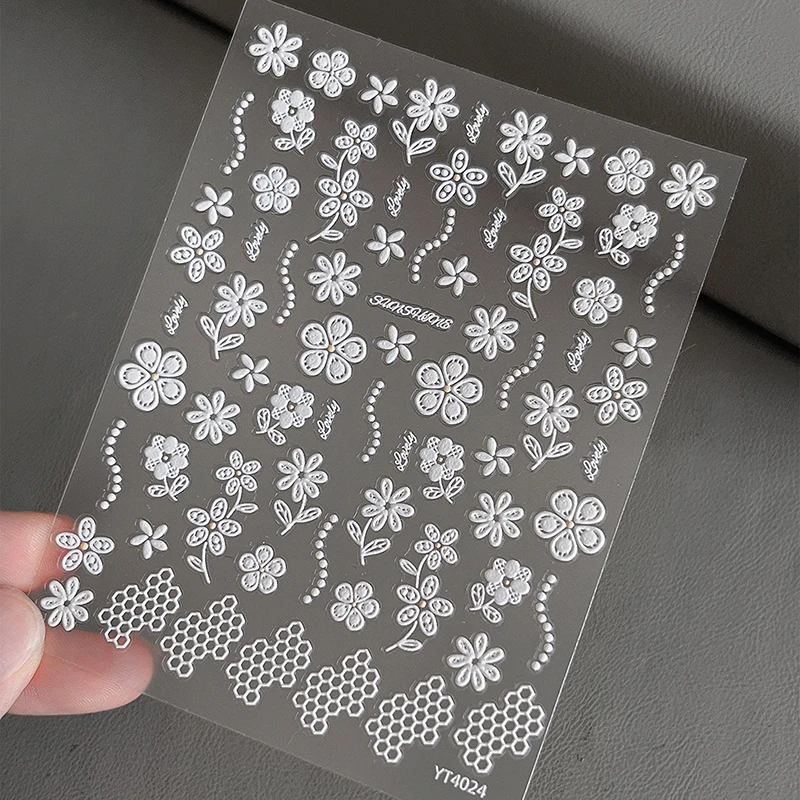 Маленькие белые цветочные наклейки для ногтей жемчужные сотовые цветы полая