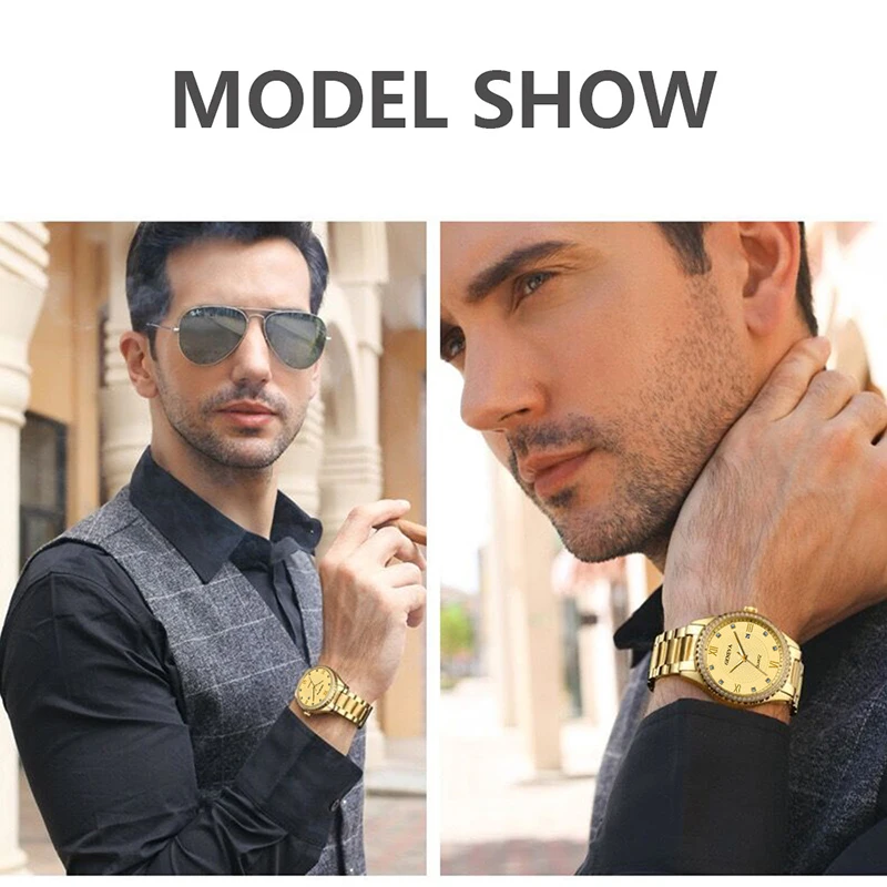 GENEVA Top luxury men's watch circular diamond dial automatic calendar tungsten steel strap men's watch clock timer