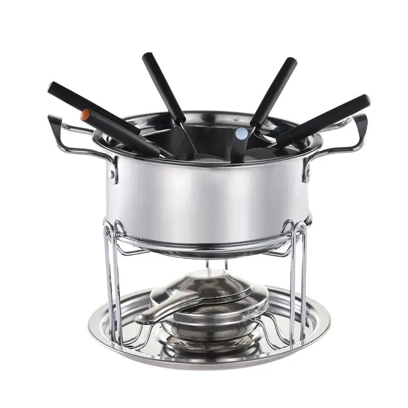 

Stainless Steel Chocolate Melting Pot Cheese Fondue Set With 6 Forks Melting Furnace Fondue Pot Baking Tools For Home Supplies