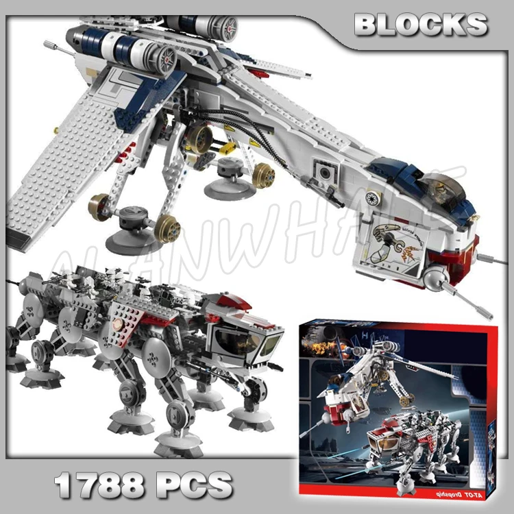 

1788pcs Star 2in1 Republic Dropship with AT-OT Walker Vehicles Clone Trooper 05053 Building Blocks Boys Compatible With Model