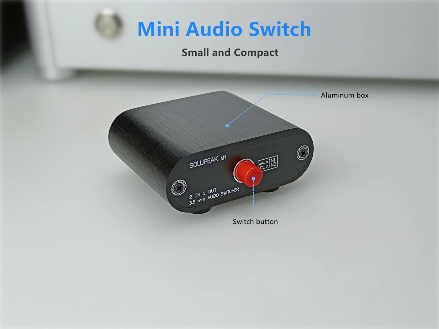 2 in 1 out 3.5 mm stereo audio switch box, 1/8 audio source input signal switcher speaker selector splitter Box