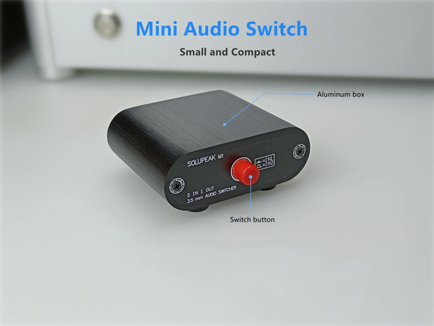 

2 in 1 out 3.5 mm stereo audio switch box, 1/8 audio source input signal switcher speaker selector splitter Box