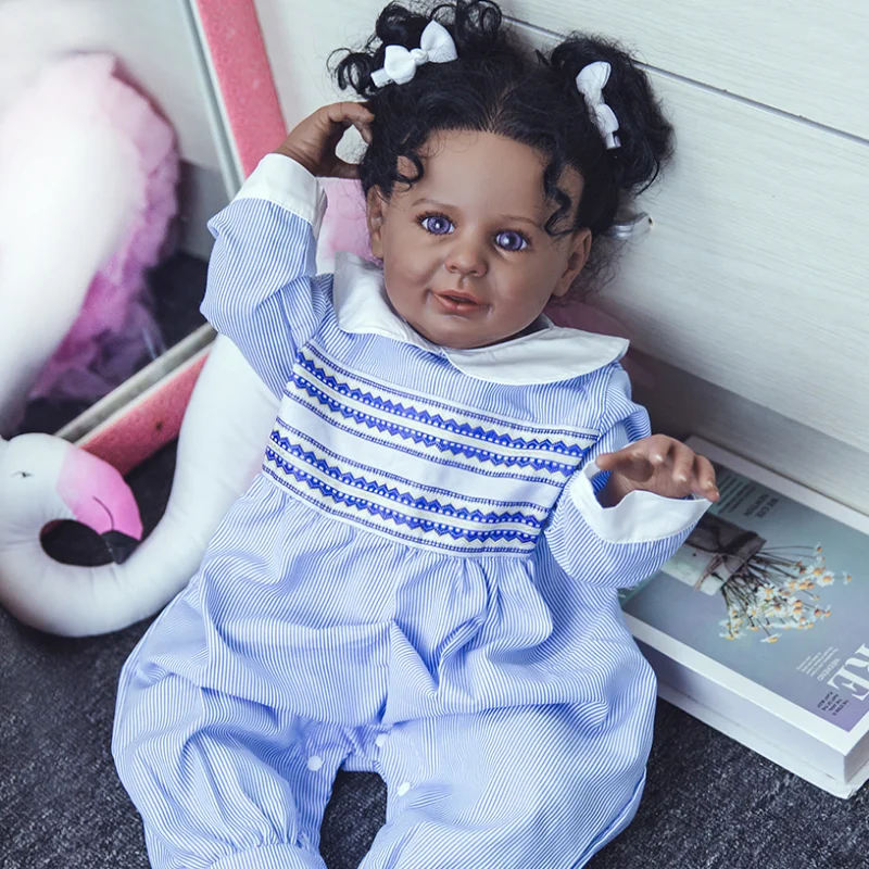 

Hoomai 24" Realistic Baby Dolls Girl with Soft Hair Lifelike Reborn Dolls Black Skin for Girls