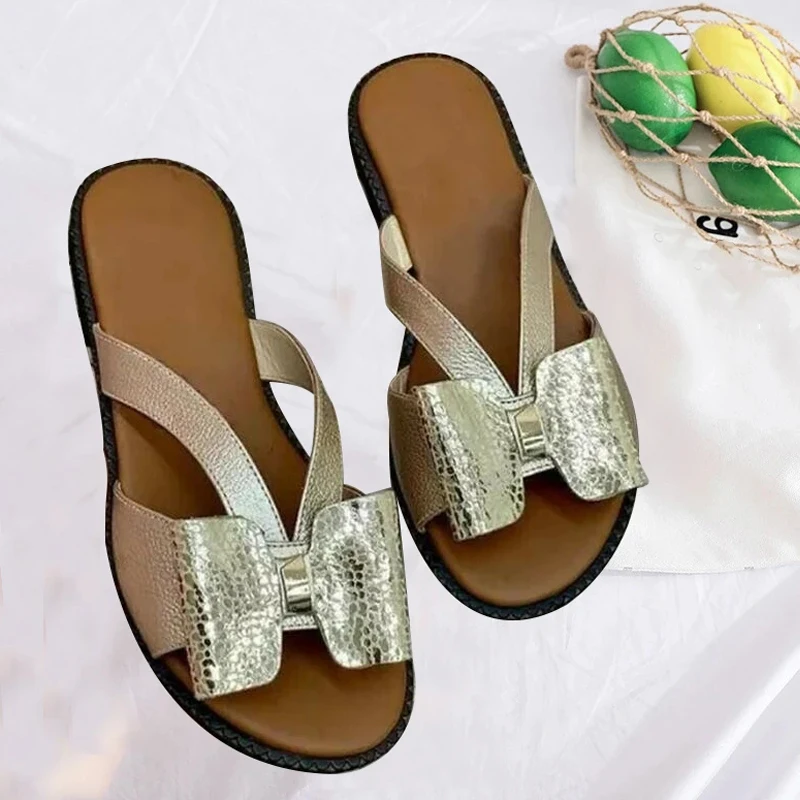 Fashionable Bow Slippers For Women Comfortable Open Toe Slide With Cute Bow Sandals Beach Flat For Outdoor