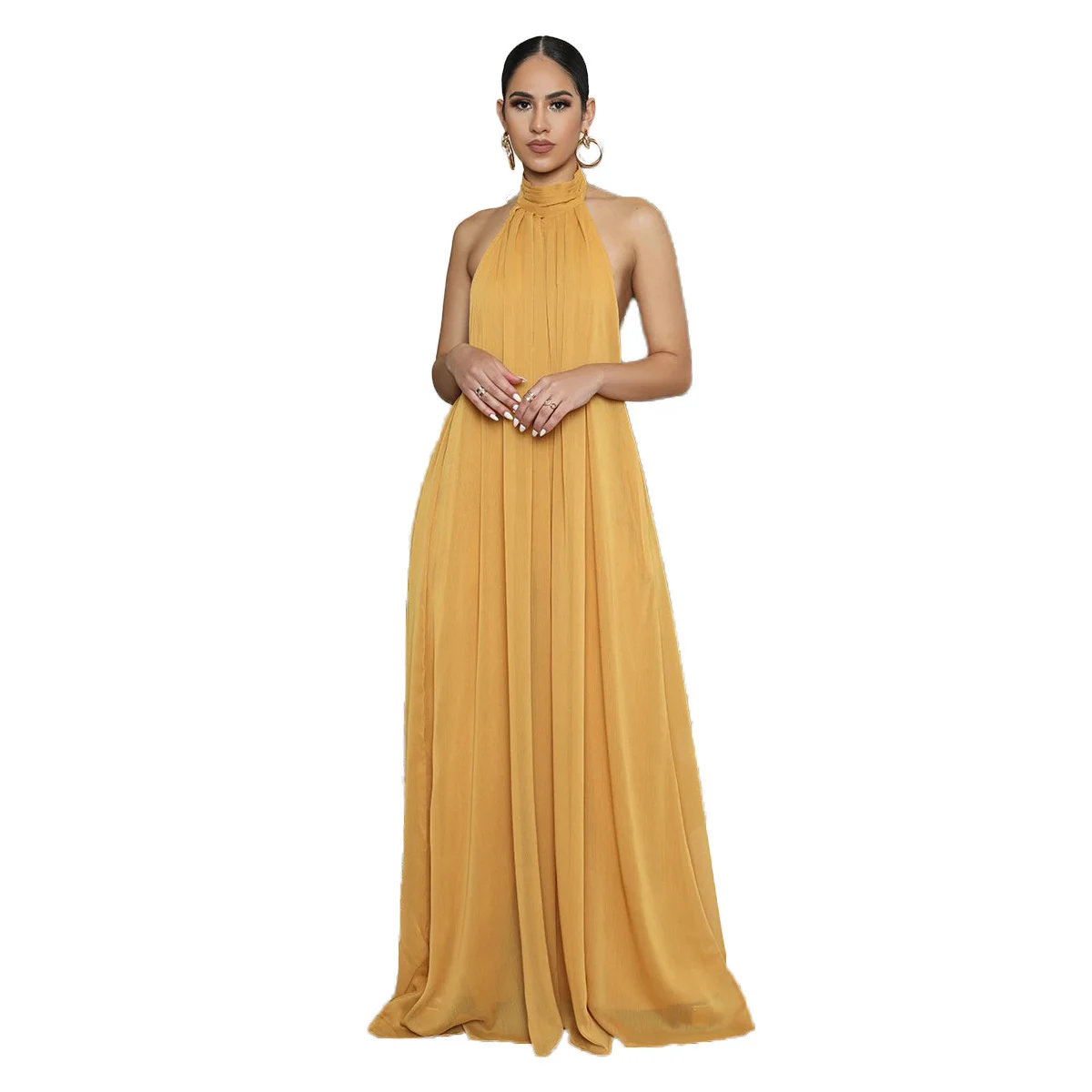 Women Chiffon Halter Backless Jumpsuits Loose Style Long Overalls Elegant Party Club Jumpsuit