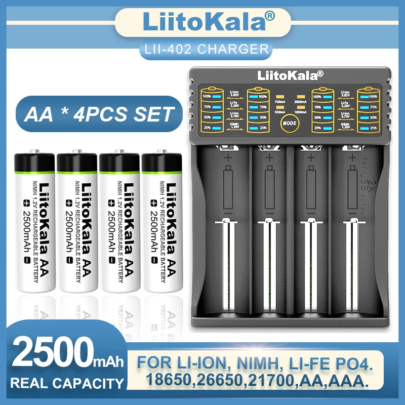 

Liitokala Lii-402 Charger 1.2V AA 2500mAh AAA 900mAh Ni-MH Rechargeable Battery Temperature Gun Remote Control Mouse Toy Lii-202