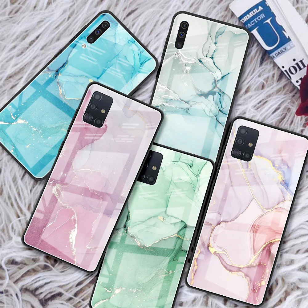 Винтажный мраморный стеклянный чехол для Samsung Galaxy A12 A51 A52 A71 A32 A31 A21s A42 A50 M51 A41 A11 A02s A70 A30 A10, чехол для телефона