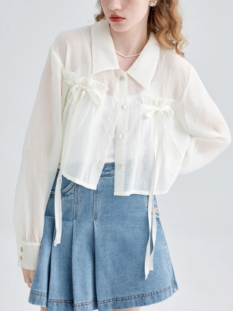 

Женская Прозрачная Тонкая блузка из вискозы с длинным рукавом и бантом