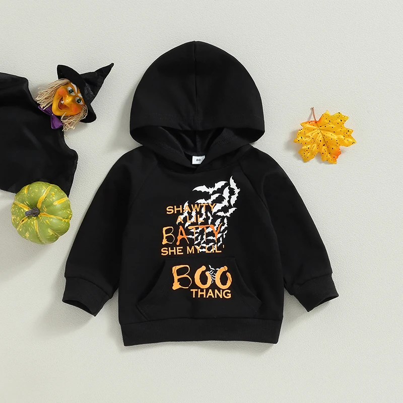 

BeQeuewll Baby Halloween Sweatshirt Letter Bat Print Long Sleeve Hoodie Autumn Tops for Toddler Clothes Going Out For Leisure