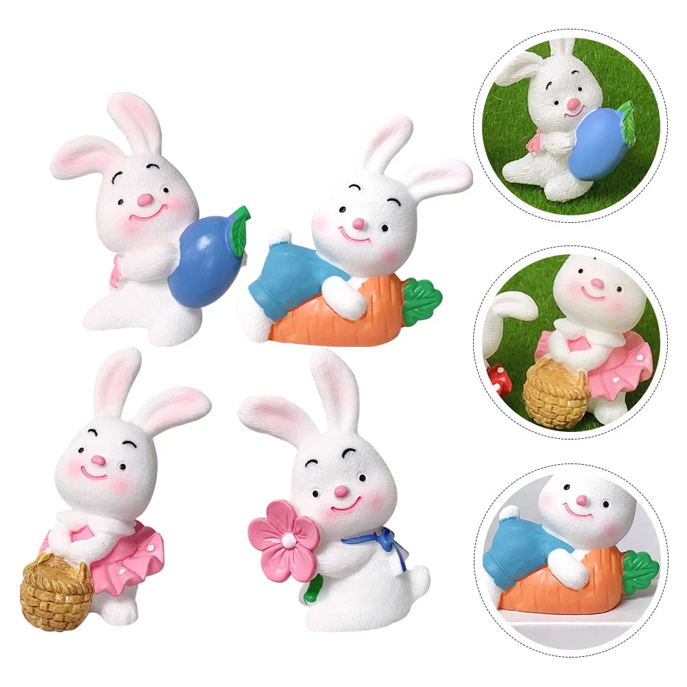 

Rabbit Bunny Mini Figurine Year Resin Miniature Decoration Car Figurines Landscape Zodiac New Statue Cake Ornamentdecor