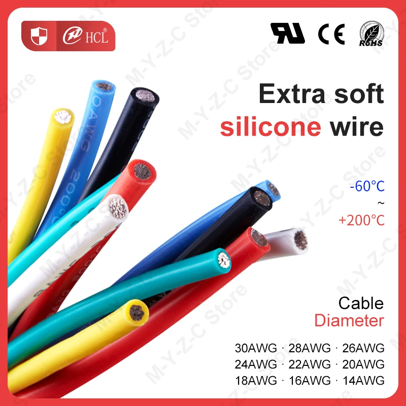 Heat-resistant Cable 30 28 26 24 22 20 18 16 14 AWG Ultra Soft Silicone Wire High Temperature Flexible Copper 20M 30M 50M 100M