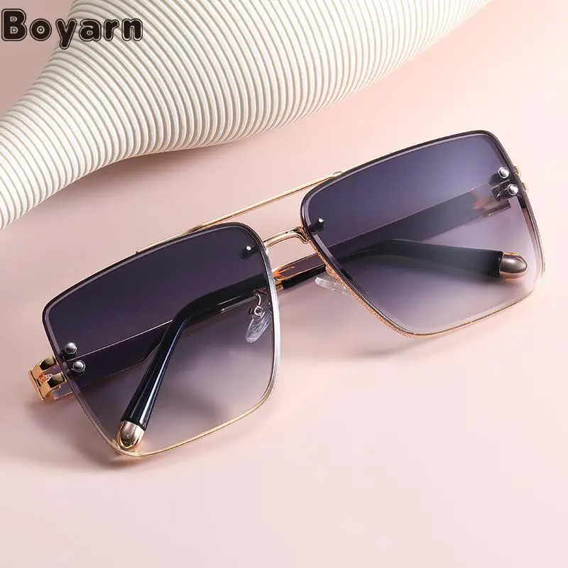 

Индивидуальные солнцезащитные очки Boyarn с двойной оправой, эксклюзивные модные уличные солнцезащитные очки Ins Wind