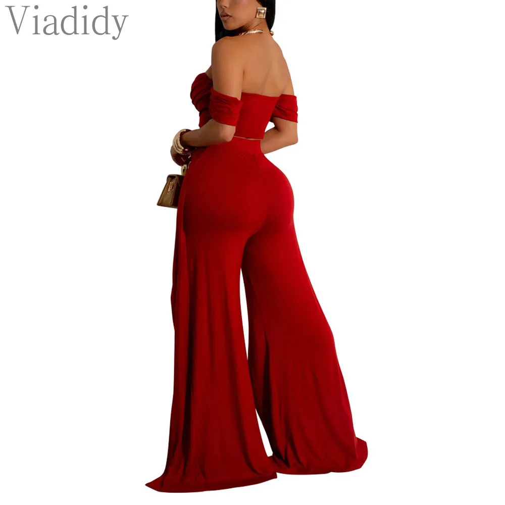 Женский пикантный однотонный топ с вырезом лодочкой и открытыми плечами брюки