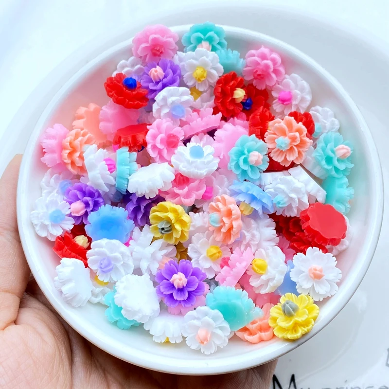 

60Pcs 12mm Cute Mini Flower Flat BackResin Figurine Crafts Flatback Cabochon Ornament DIY Jewelry Craft Decoration Accessorie