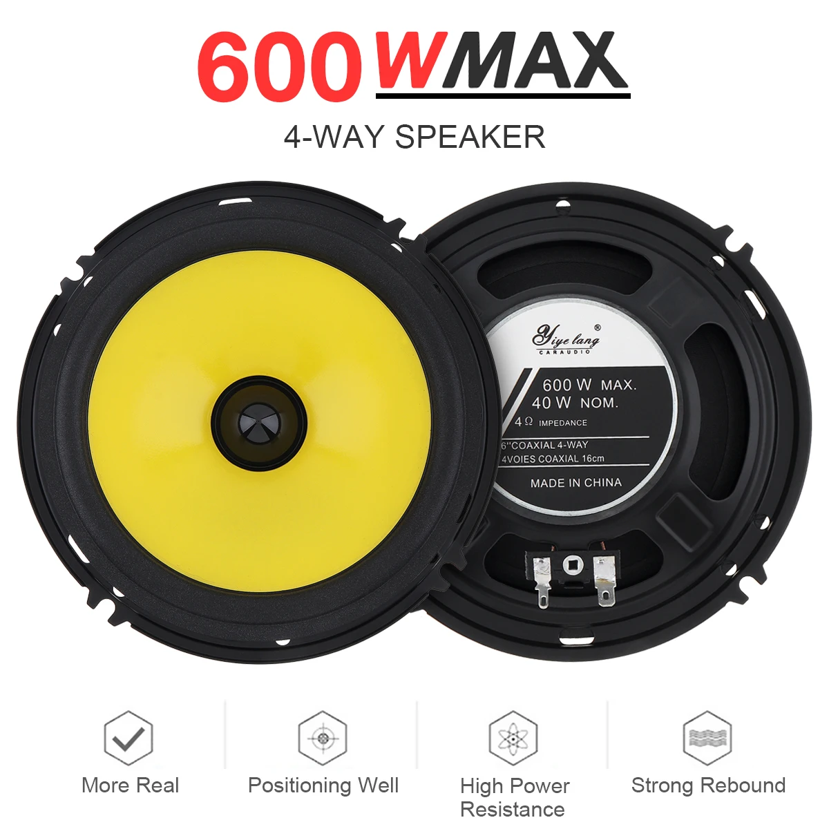 2pcs  600W 6 Inch Full Range Frequency Car Audio Speaker Heavy Mid-bass Ultra-thin Modified Speaker Non-destructive Installation