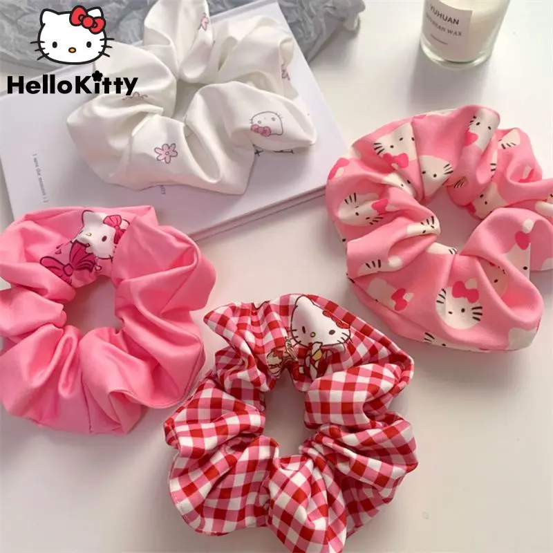 

Sanrio Sweet Pink Hello Kitty Hair Rings Cute Cartoon Girl Head Rope Y2k Women Cartoon Aesthetic Hair Accessories New Headbands