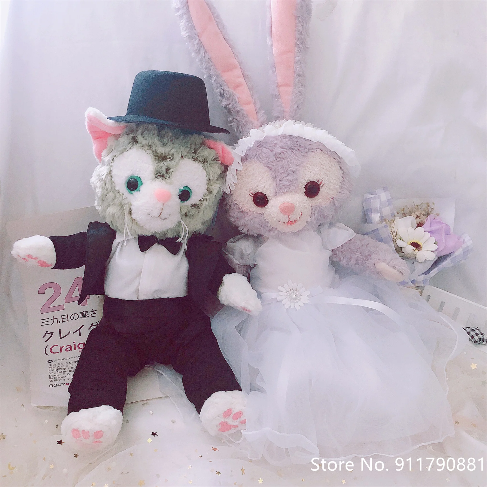 

Disney Cute Cartoon Star Delu Action Figure Plush Toy Stella Rabbit Tony Cat Couple Doll Wedding Dress Doll Bedroom Decoration