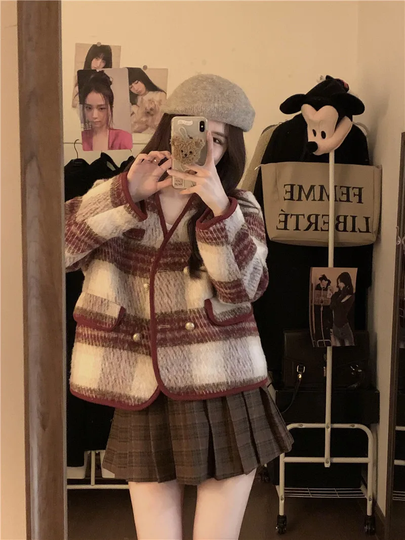 Осень 2024 свободное стеганое толстое шерстяное теплое пальто верхняя одежда