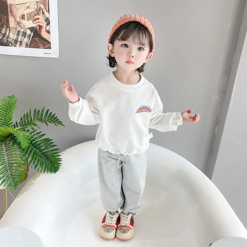 

Toddler Girl Clothes Spring Autumn Kids Sport Set Rainbow Print Pullover Long Sleeves 2pcs Outfit Infant Clothing for Baby Girl