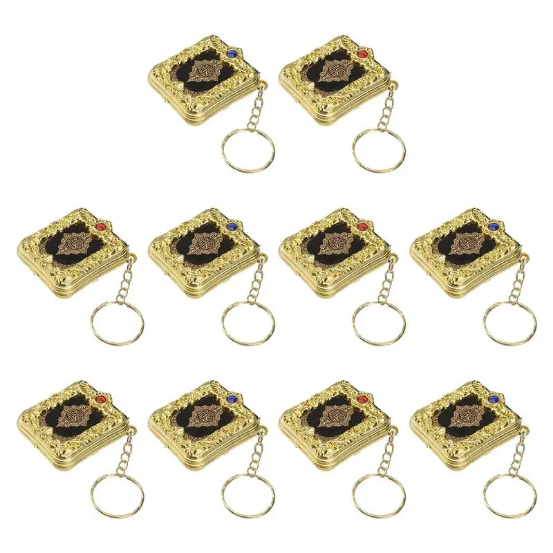 

10 Pcs Vintage Wallet Quran Koran Book Pendant Car Key Ring Mini Ark Allah Muslim Keyring Necklace Chain Religious